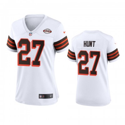 Women Cleveland Browns #27 Kareem Hunt Nike 1946 Collection Alternate Game Limited NFL Jersey - White